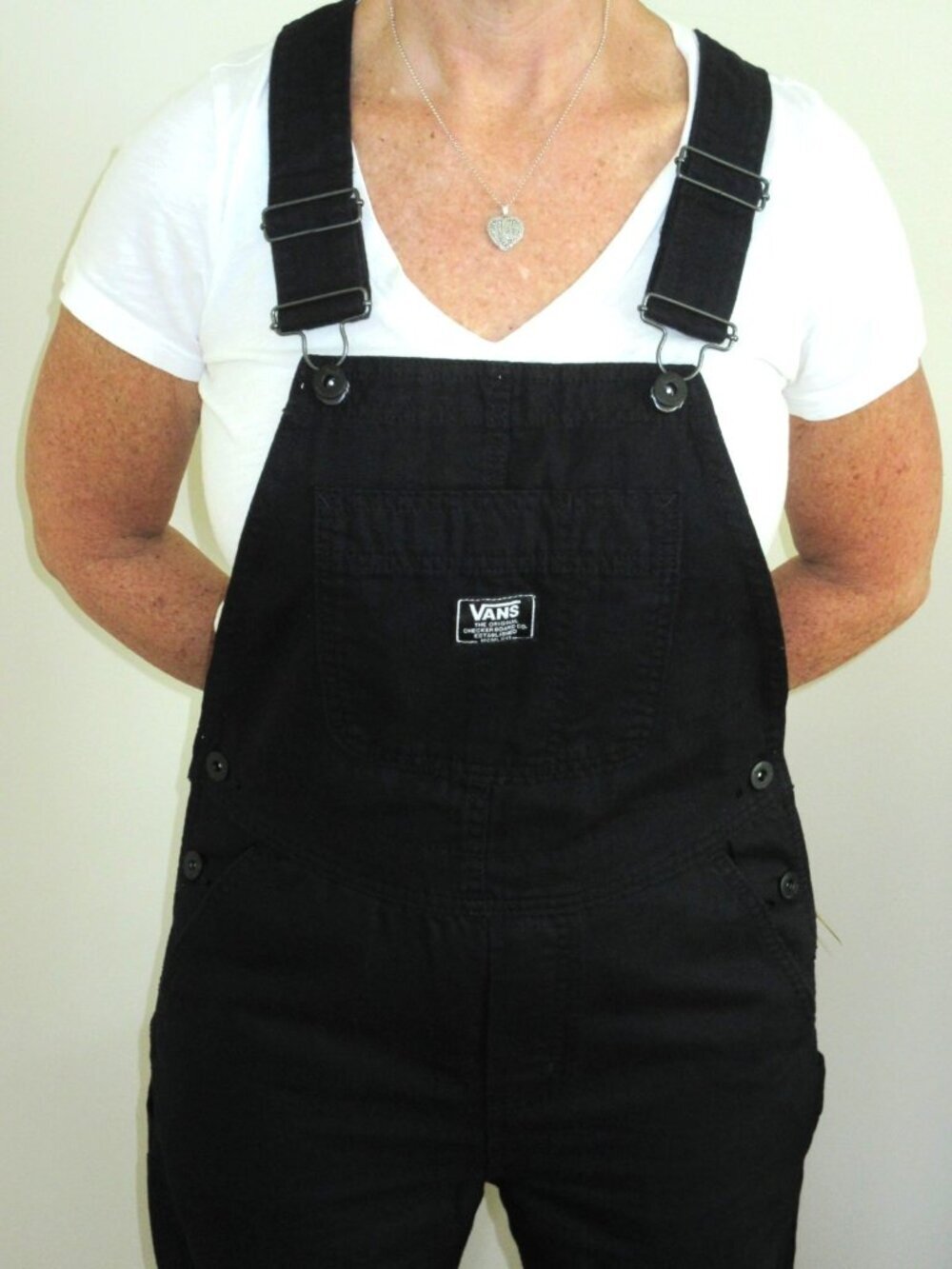 Vans Women's Ground Work Denim Carpenter overalls Black White Size XS NWT - Picture 2 of 14